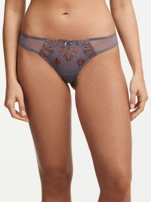 Chantelle Champs Elysées Lace Thong Panties Slate Grey | USA 2039FMM