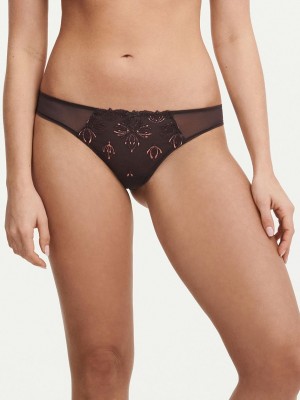 Chantelle Champs Elysées Lace Thong Panties Glossy Brown | USA 2490KIO