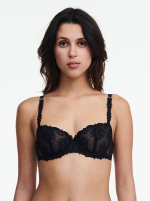 Chantelle Champs Elysées Lace Unlined Demi Bras Black | USA 2325QZM