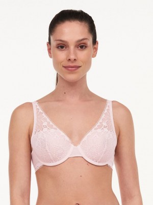 Chantelle Day to Night Lace Lightweight Plunge Bras Porcelain Pink | USA 2141SOB