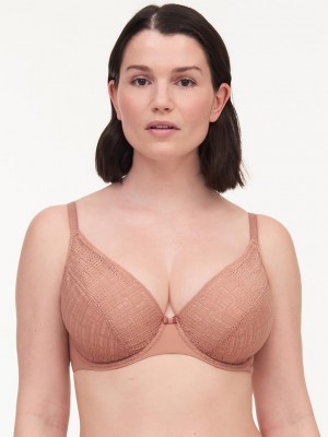 Chantelle Everyday Graphique Full Lace Plunge Underwire Bras Mocha Mousse | USA 1186LHT