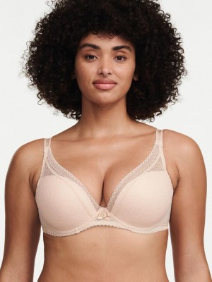 Chantelle Festivité Lace Plunge Bras Nude Blush | USA 2276JJE