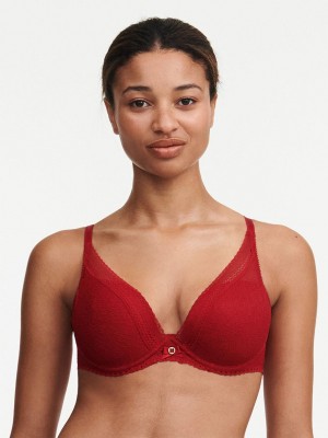 Chantelle Festivité Lace Plunge Bras Scarlett Red | USA 2345UTZ