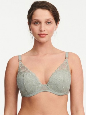 Chantelle Fleurs Plunging T-Shirt Bras Green Tea | USA 1157HKW