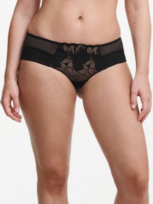 Chantelle Fleurs Signature Hipster Panties Faux Leather Black | USA 2424YUX