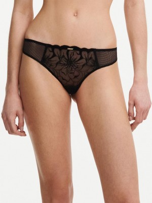 Chantelle Fleurs Tanga Panties Black | USA 2527UTZ