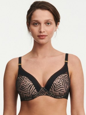 Chantelle Graphic Allure Lace Plunge T-Shirt Bras Black | USA 2258NBA