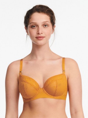 Chantelle Graphic Allure Lace Unlined Plunge Bras Ocre | USA 1339HKW