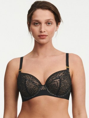 Chantelle Graphic Allure Lace Unlined Plunge Bras Black | USA 1468GLQ