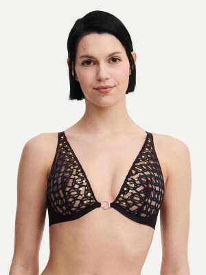 Chantelle MetallX Plunge Underwire Bras Black | USA 1281PQC