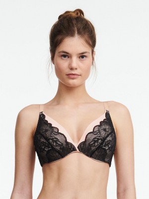 Chantelle Midnight Flowers Plunge Bras Black | USA 1081KIR