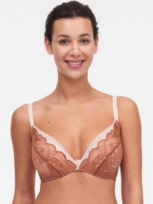 Chantelle Midnight Flowers Plunge Bras Mocha Bisque | USA 1042TVJ