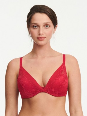 Chantelle Midnight Flowers Plunge Bras Scarlett Red | USA 1249RWH