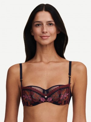 Chantelle New Romance Lace Underwire Demi Bras Noir Fleurs Multicolor | USA 1113BCP