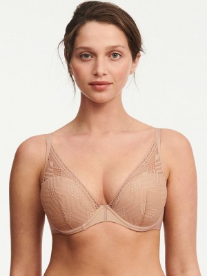 Chantelle Ondine Lace Plunge Contour, Passionata designed by CL Bras Clay Nude | USA 2220DNN