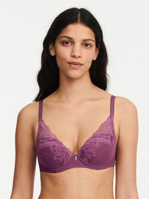 Chantelle Orangerie Dream Lace Contour Plunge Bras Tannin | USA 2241ISZ