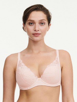 Chantelle Orangerie Dream Lace Contour Plunge Bras Taffeta Pink | USA 2245SOB