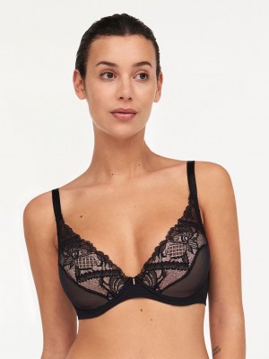 Chantelle Orangerie Dream Lace Contour Plunge Bras Black | USA 2255CEI