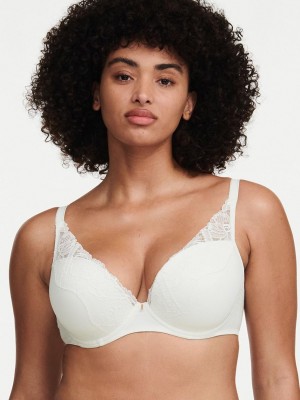 Chantelle Orangerie Dream Lace Contour Plunge Bras Milk | USA 1472LHT