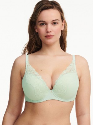 Chantelle Orangerie Dream Lace Contour Plunge Bras Green Lily | USA 1514ORX