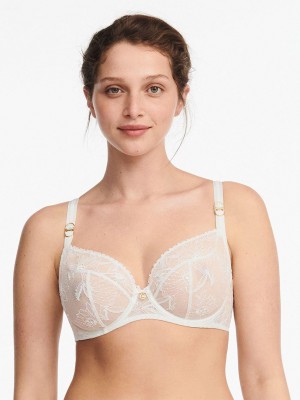 Chantelle Orchids Plunge Unlined Bras Milk | USA 2332ZGU