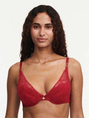 Chantelle Orchids Push-up Plunge Bras Passion Red | USA 2334KIO