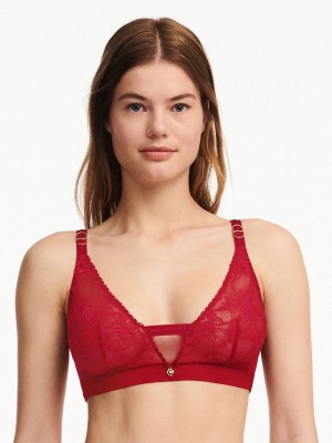 Chantelle Orchids Wireless Triangle Bras Passion Red | USA 2346YUX