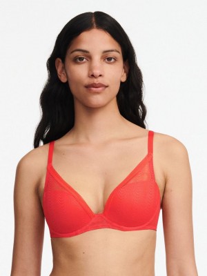 Chantelle Romane Plunge T-Shirt Bras Red Cocktail | USA 2311GLS