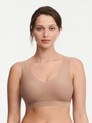 Chantelle SoftStretch Padded V-Neck Bras Coffee Latte | USA 1442GLQ