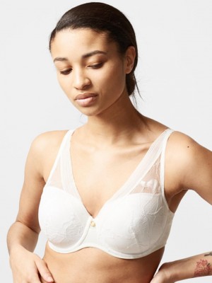 Chantelle True Lace Comfort Plunge Bras Milk | USA 2133RWH