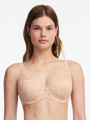 Chantelle True Lace Comfort Plunge Bras Nude Blush | USA 2269PQC