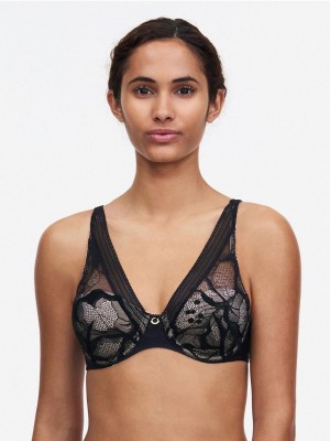 Chantelle True Lace Comfort Plunge Bras Black | USA 2278LHT