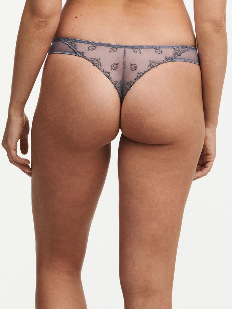 Chantelle Champs Elysées Lace Thong Panties Slate Grey | USA 2039FMM