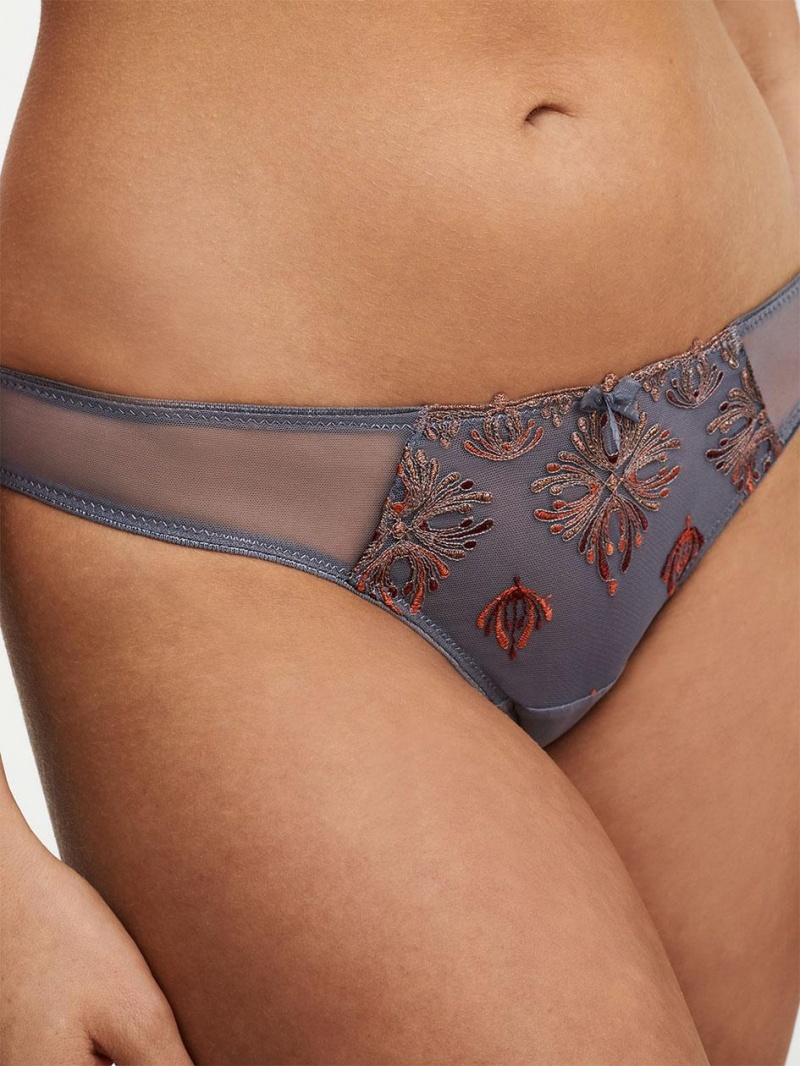 Chantelle Champs Elysées Lace Thong Panties Slate Grey | USA 2039FMM