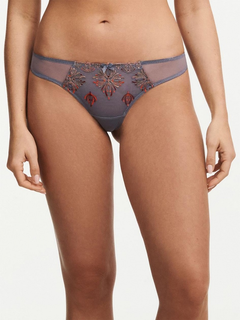 Chantelle Champs Elysées Lace Thong Panties Slate Grey | USA 2039FMM