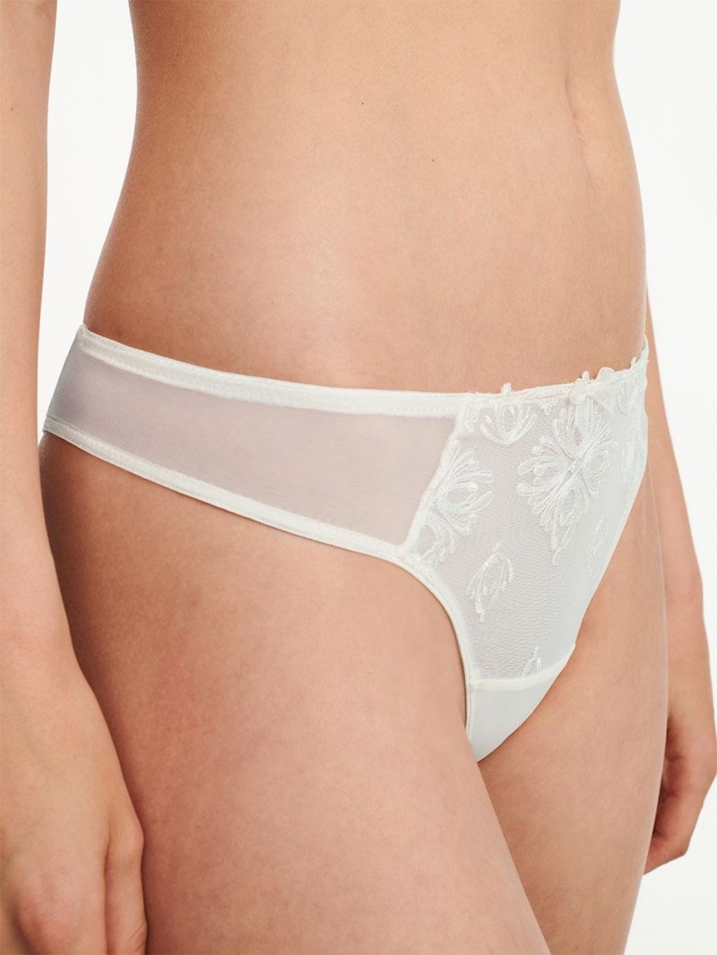 Chantelle Champs Elysées Lace Thong Panties Ivory | USA 2041HKW