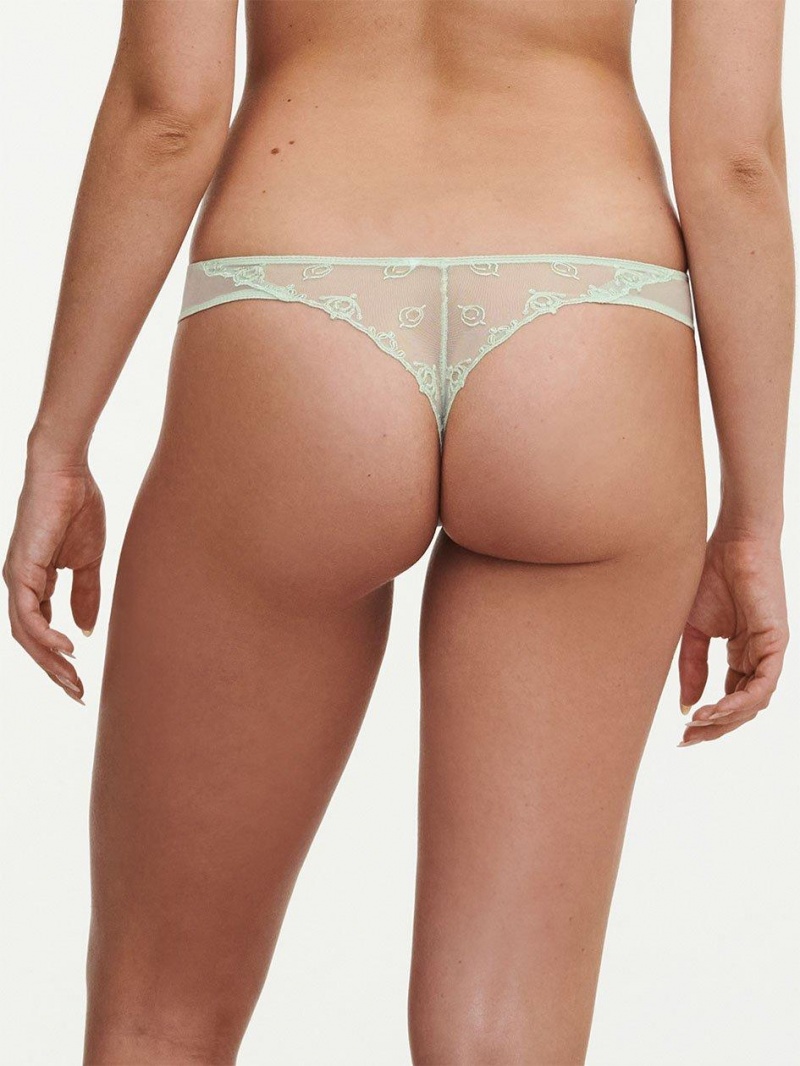 Chantelle Champs Elysées Lace Thong Panties Green Lily Multico | USA 2046XFU