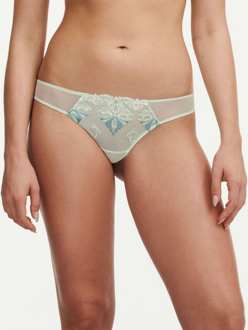 Chantelle Champs Elysées Lace Thong Panties Green Lily Multico | USA 2046XFU