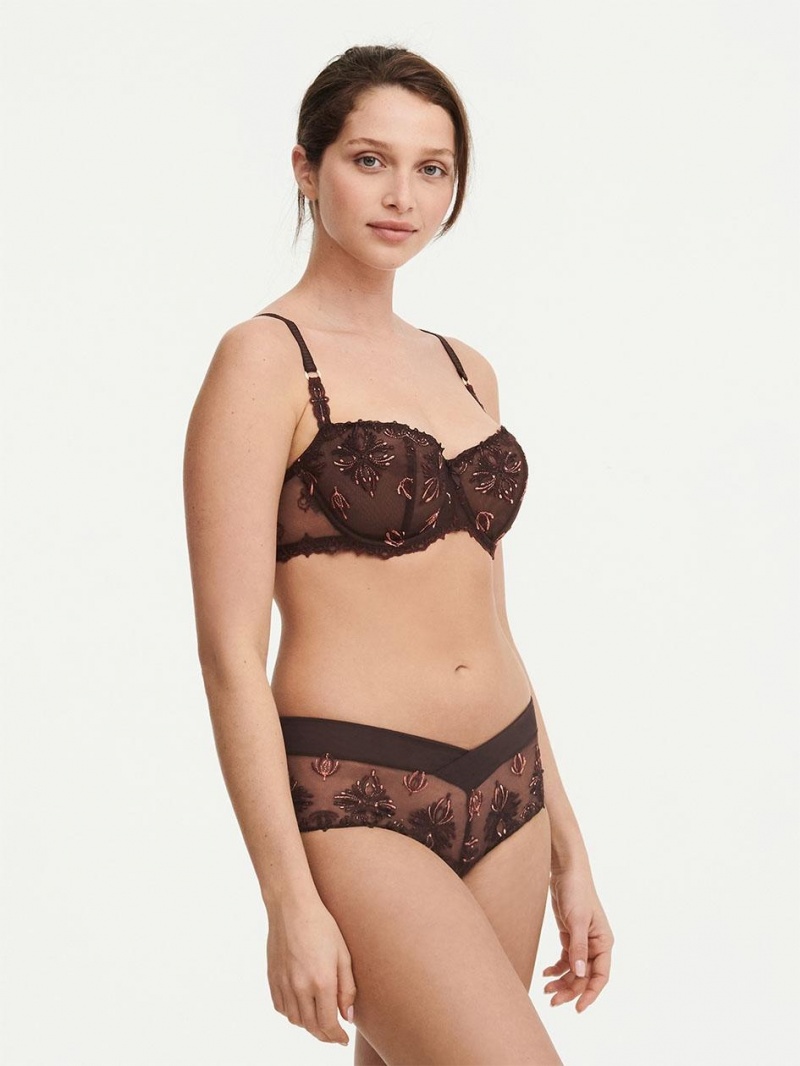 Chantelle Champs Elysées Lace Unlined Demi Bras Glossy Brown | USA 2310NBA