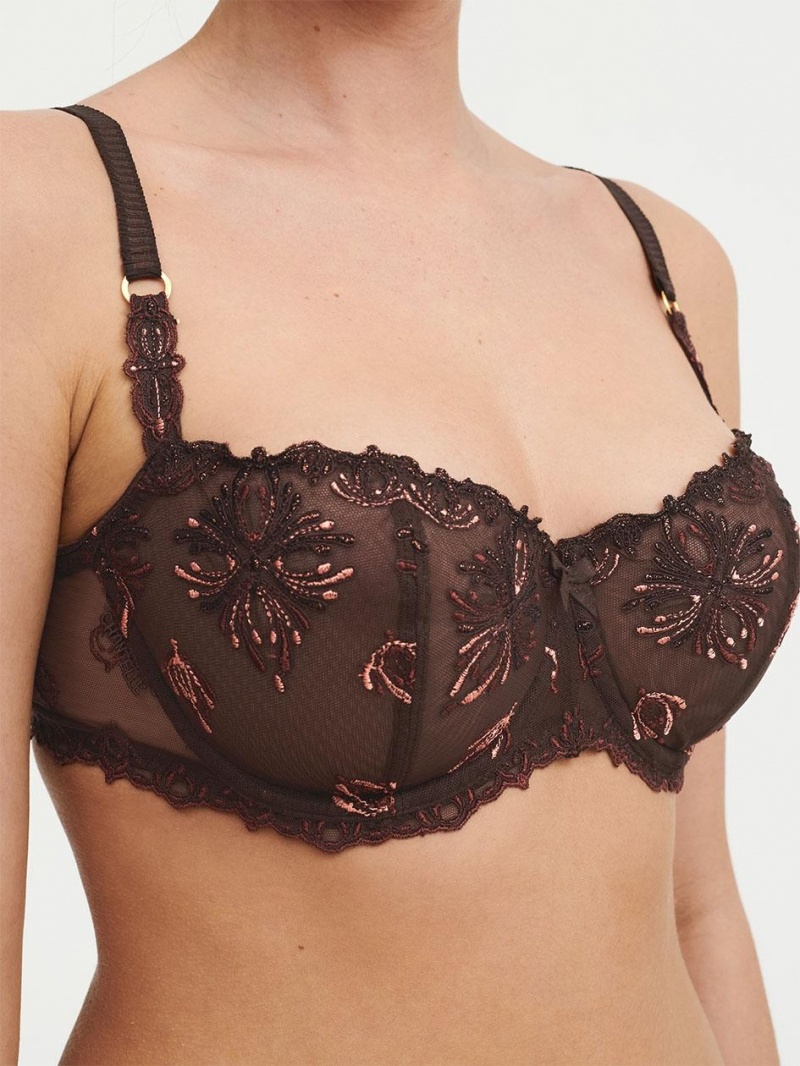 Chantelle Champs Elysées Lace Unlined Demi Bras Glossy Brown | USA 2310NBA