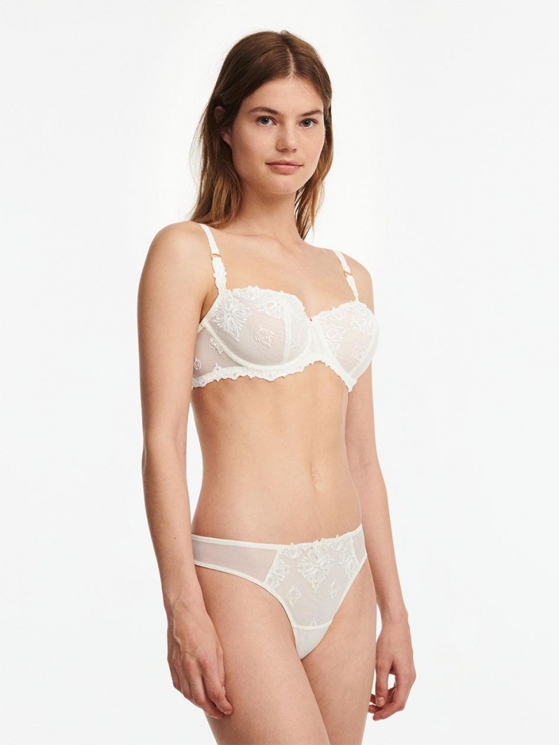 Chantelle Champs Elysées Lace Unlined Demi Bras Ivory | USA 2337GLS