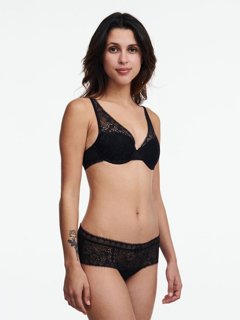 Chantelle Day to Night Lace Convertible Plunge Bras Black | USA 2208QZD