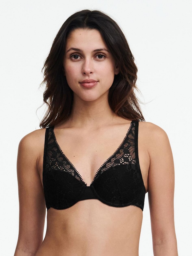 Chantelle Day to Night Lace Convertible Plunge Bras Black | USA 2208QZD