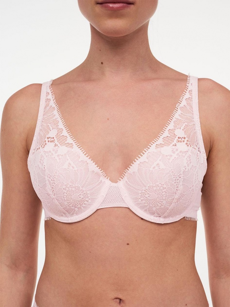 Chantelle Day to Night Lace Lightweight Plunge Bras Porcelain Pink | USA 2141SOB