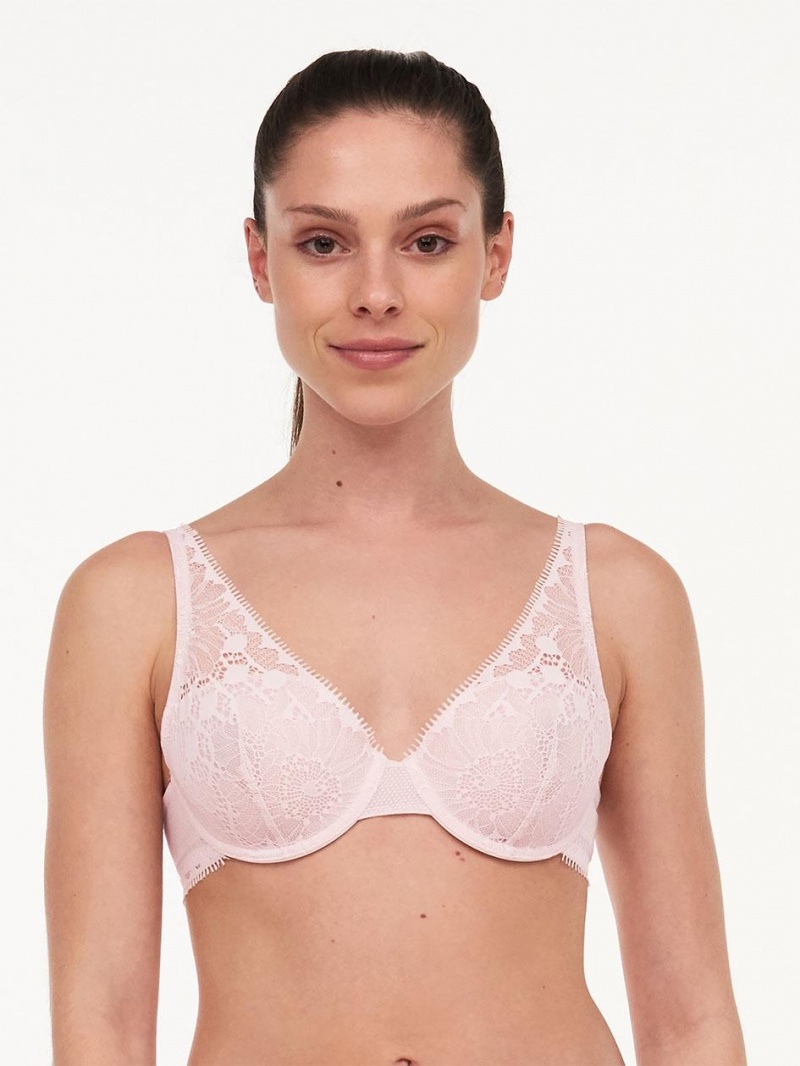 Chantelle Day to Night Lace Lightweight Plunge Bras Porcelain Pink | USA 2141SOB