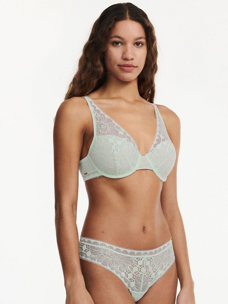 Chantelle Day to Night Lace Lightweight Plunge Bras Green Lily | USA 1169WYF