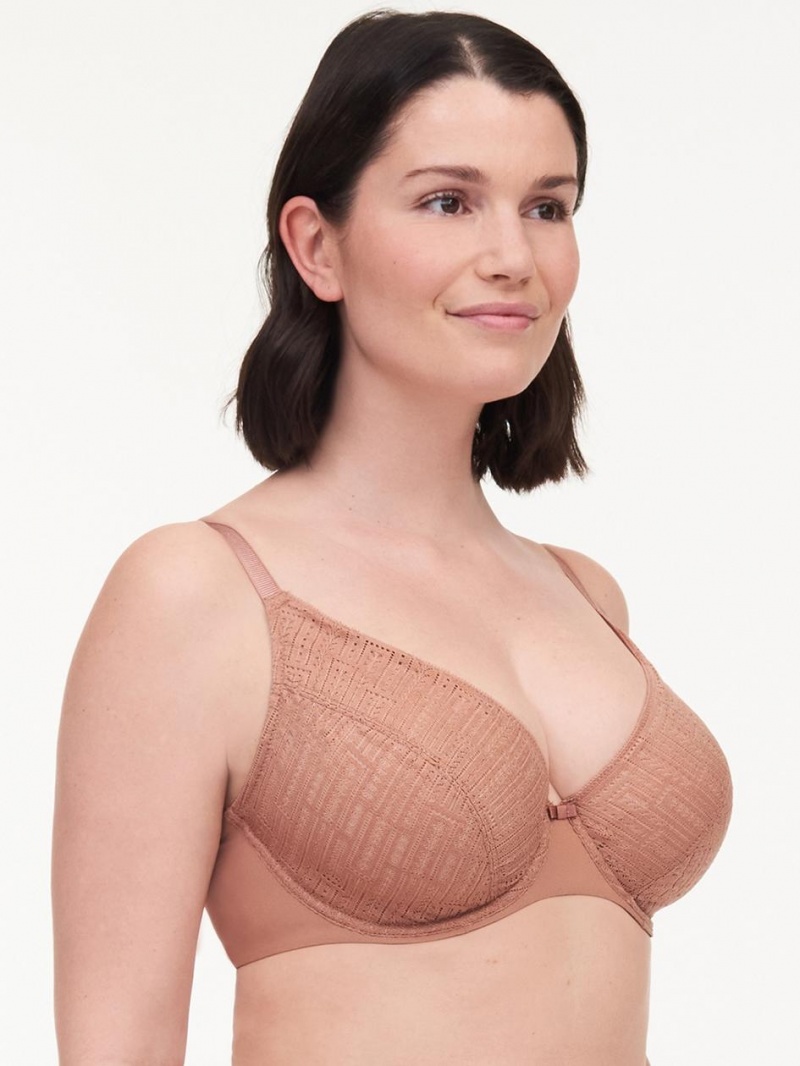 Chantelle Everyday Graphique Full Lace Plunge Underwire Bras Mocha Mousse | USA 1186LHT