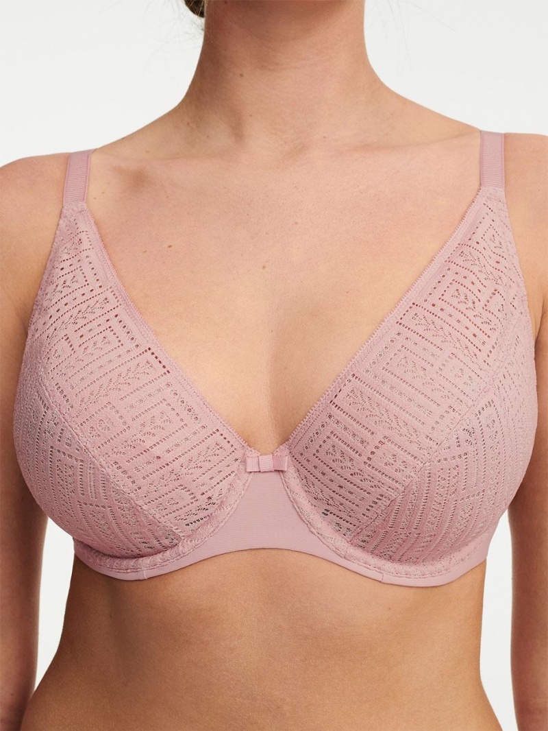 Chantelle Everyday Graphique Full Lace Plunge Underwire Bras English Rose | USA 1382UTL