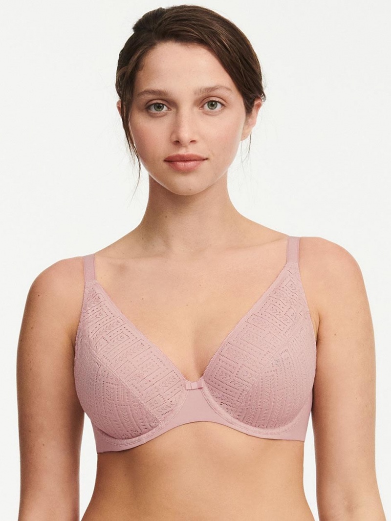 Chantelle Everyday Graphique Full Lace Plunge Underwire Bras English Rose | USA 1382UTL