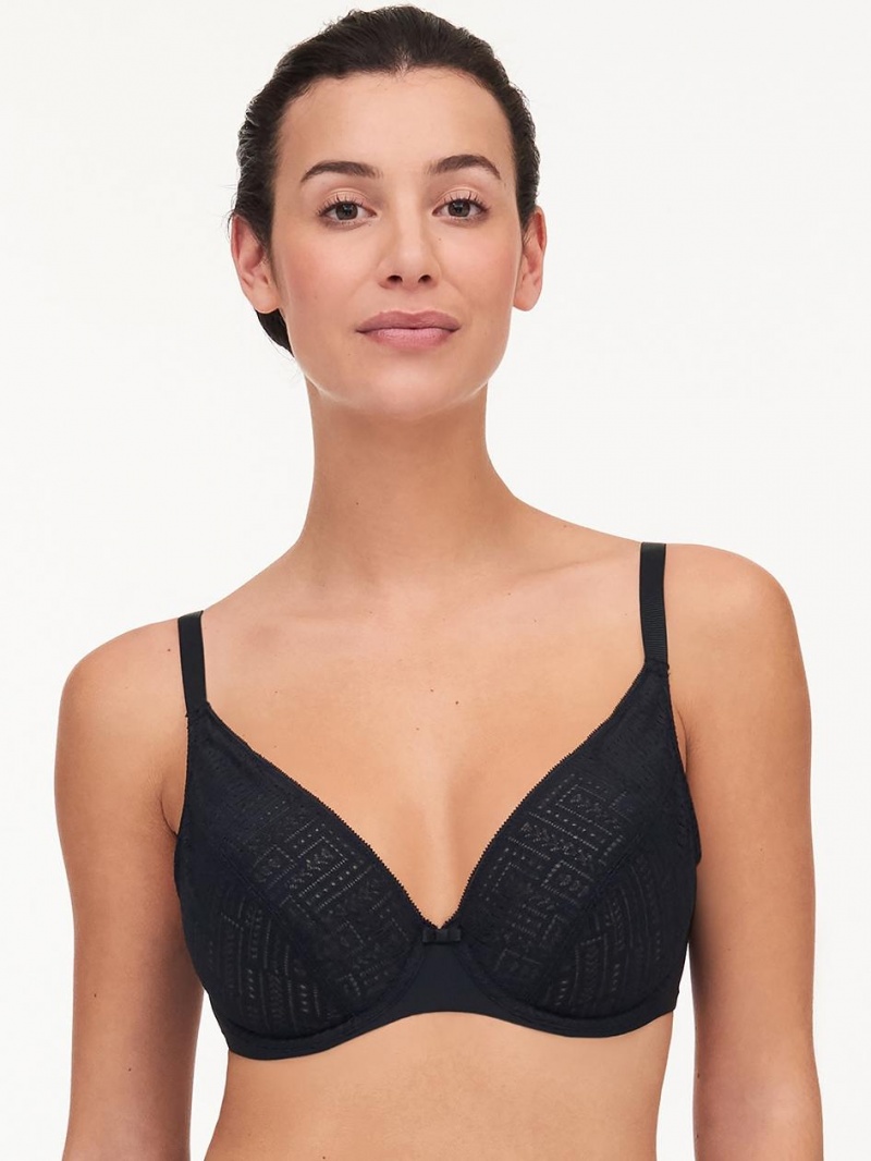 Chantelle Everyday Graphique Full Lace Plunge Underwire Bras Black | USA 1097ISZ